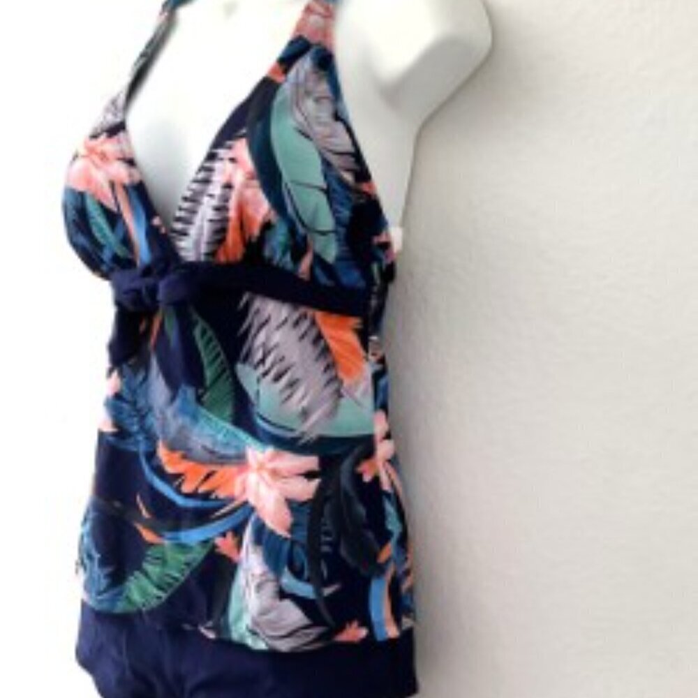 TROPICAL TANKINI SET BOY SHORTS TWO PIECE SWIMSUIT - Picture 3 of 12
